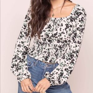 NWT - ASTR Long Sleeve Square Neck Smocked Floral Top - Size XL (runs small)